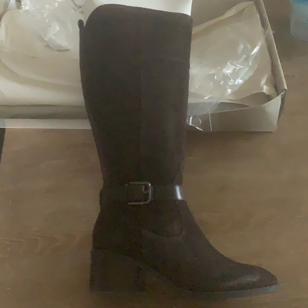 Dark brown suede boots